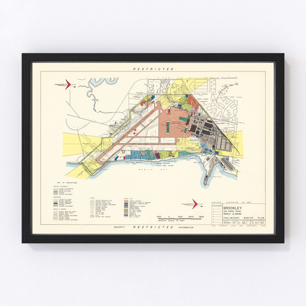 Brookley Air Force Base Vintage Map 1952