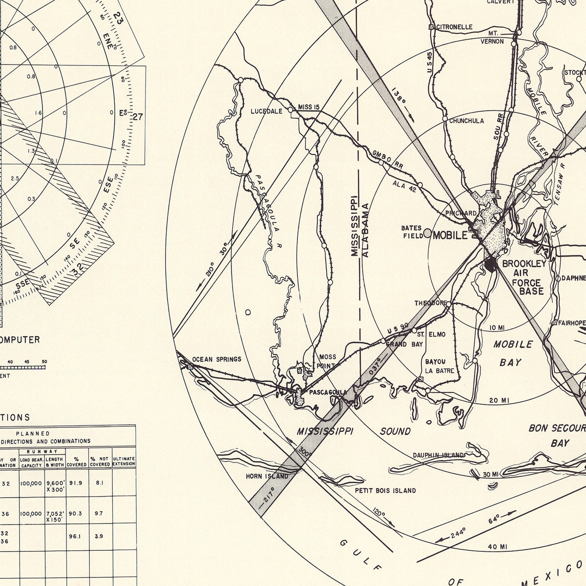 Restored historic details from the 1952 airfield map of Mobile, Alabama