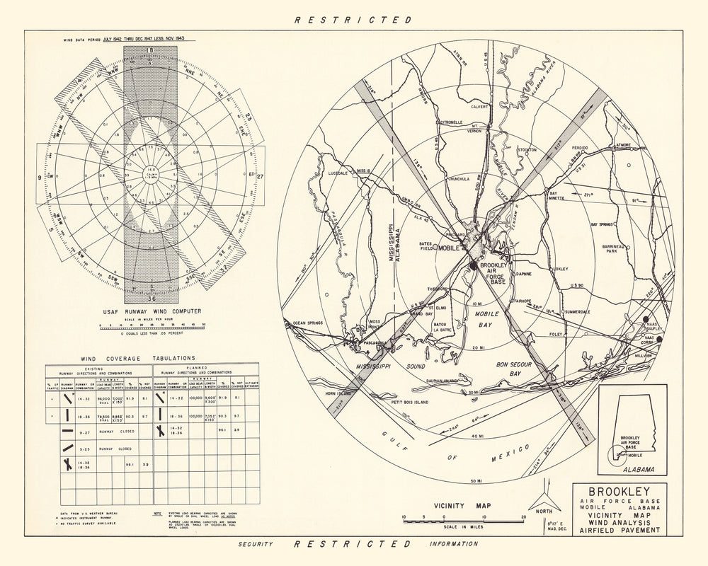Vintage Map of the Brookley Air Force Base Vicinity, 1952 print style example