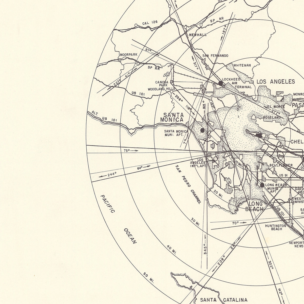 Restored historic details from the 1952 airfield map of Maywood, California