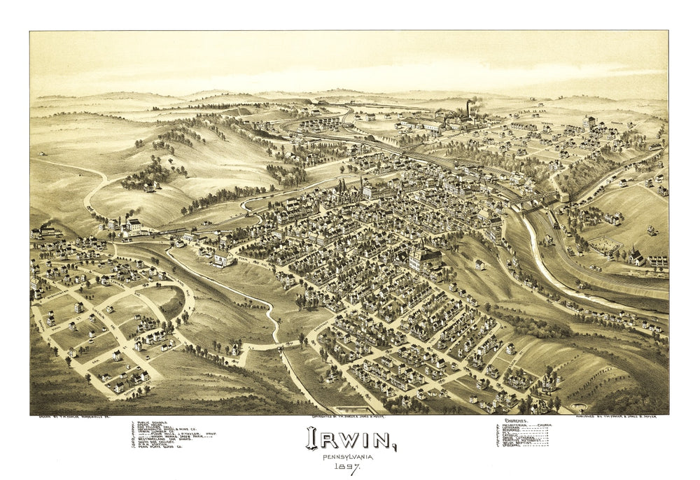 Vintage Map of Irwin, Pennsylvania 1897 print style example
