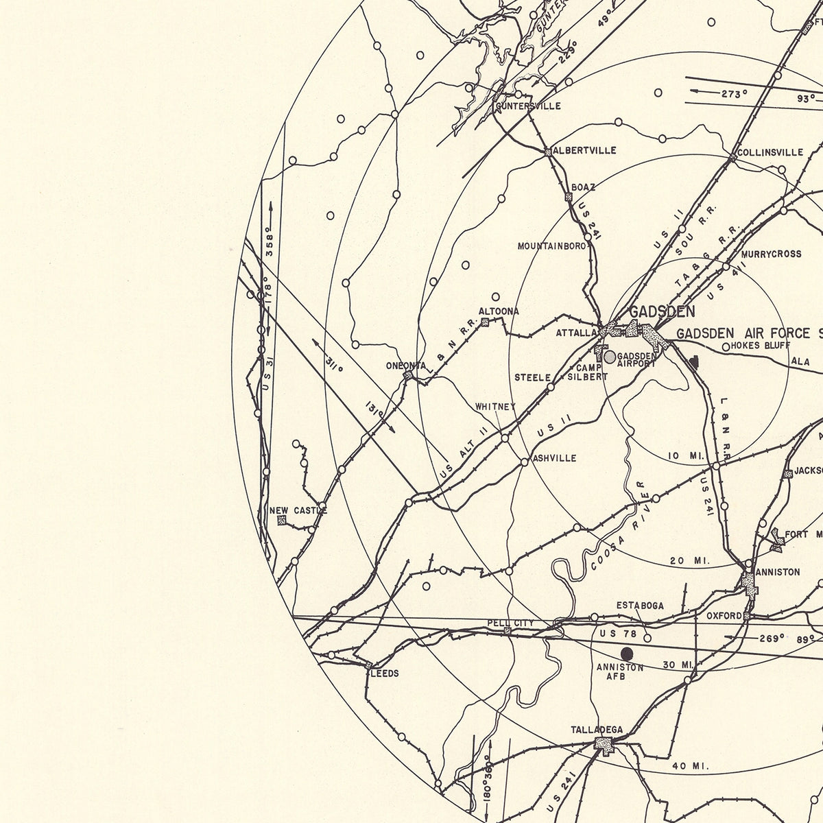Restored historic details from the 1952 airfield map of Gadsden, Alabama