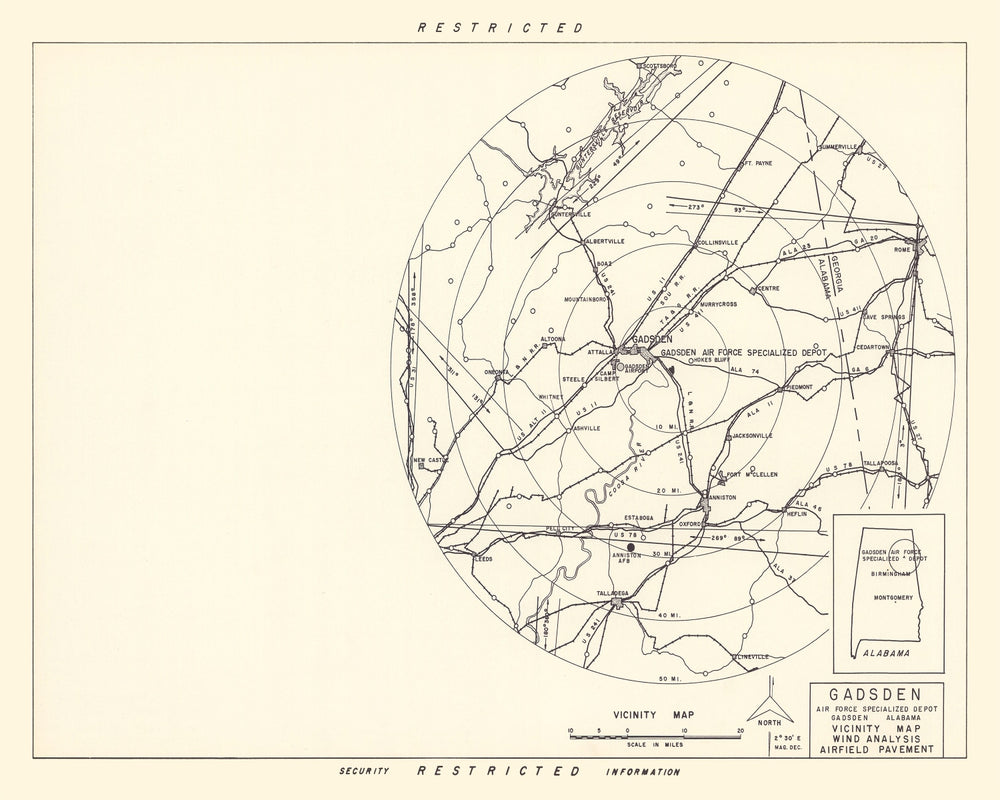 Vintage Map of the Gadsden Specialized Air Force Depot Vicinity, 1952 print style example