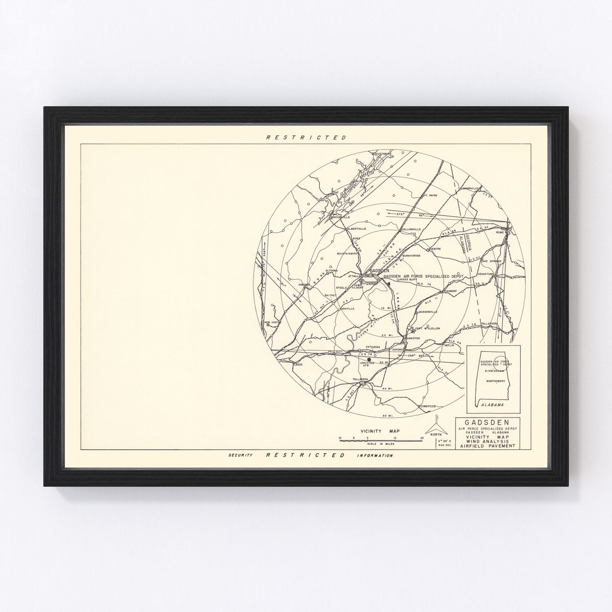 Gadsden Specialized Air Force Depot Vicinity Vintage Map 1952
