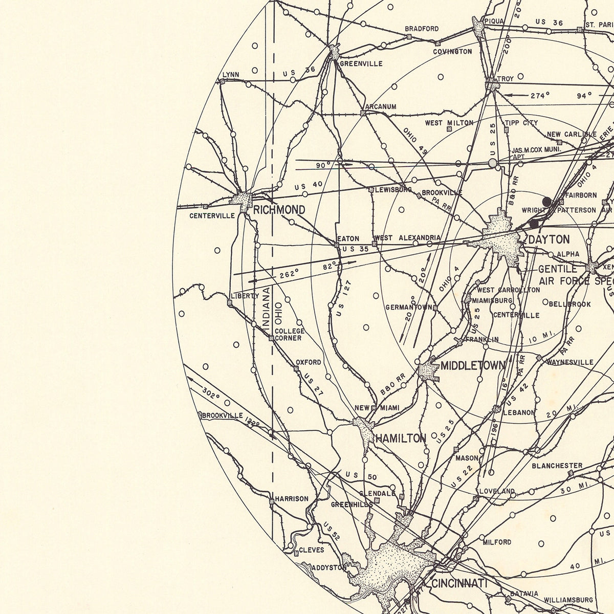 Restored historic details from the 1952 airfield map of Dayton, Ohio