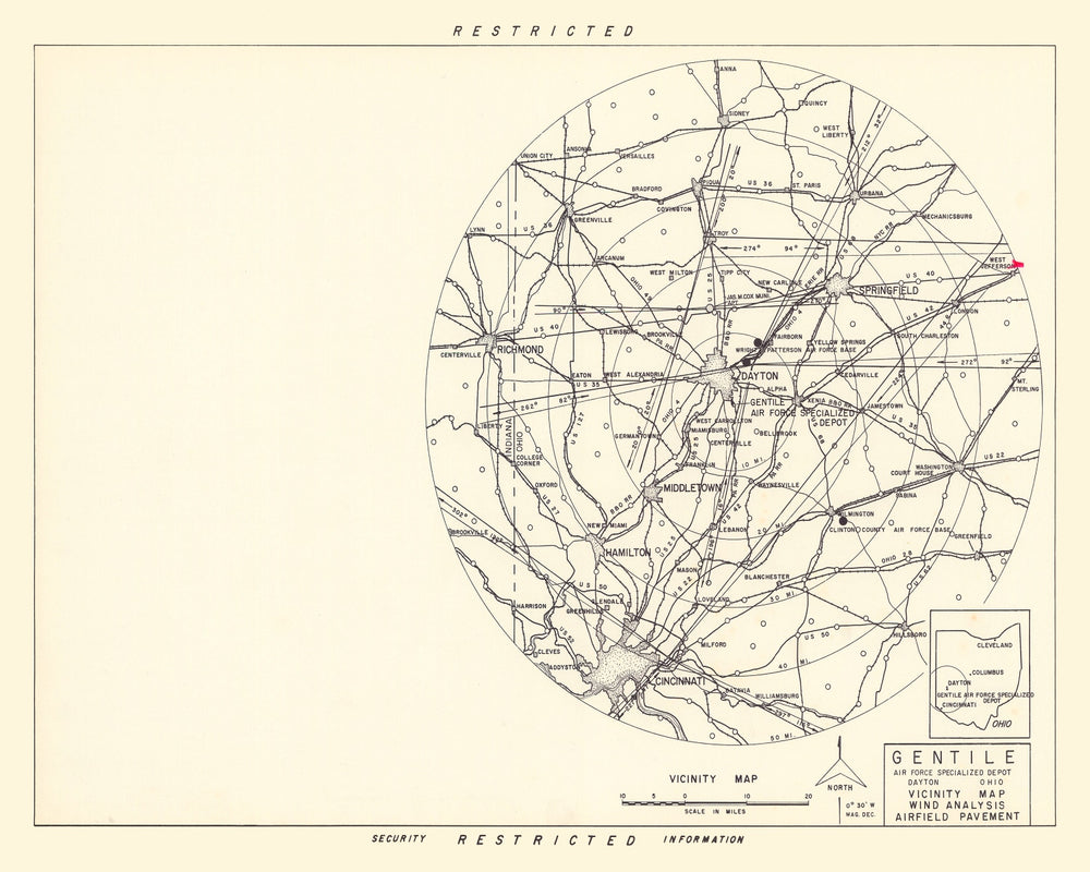 Vintage Map of the Gentile Specialized Air Force Depot Vicinity, 1952 print style example