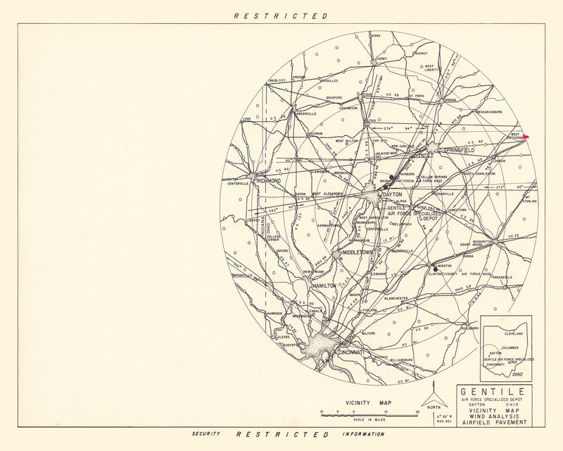 Size comparison using Vintage Map of the Gentile Specialized Air Force Depot Vicinity, 1952