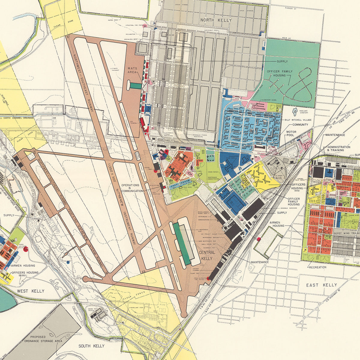 Restored historic details from the 1952 airfield map of San Antonio, Texas
