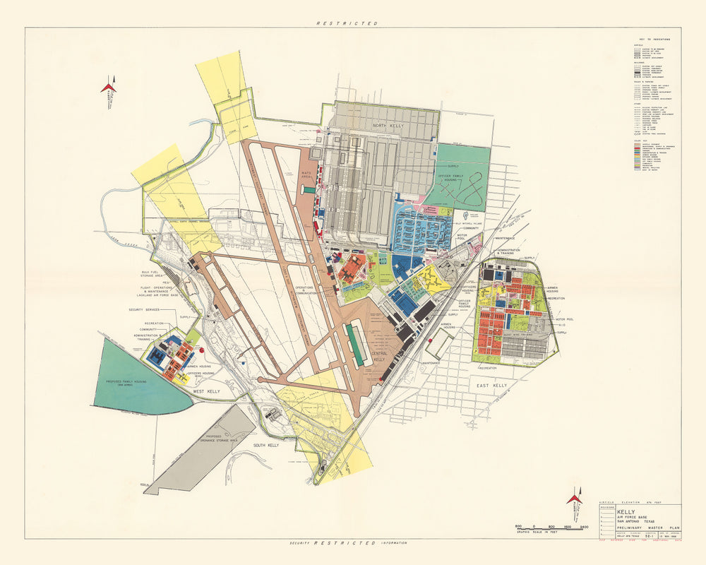 Vintage Map of Kelly Air Force Base, 1952 print style example