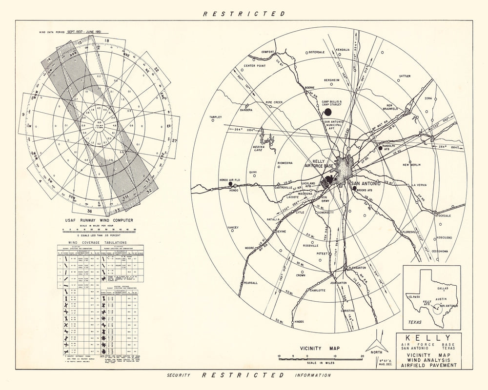 Vintage Map of the Kelly Air Force Base Vicinity, 1952 print style example