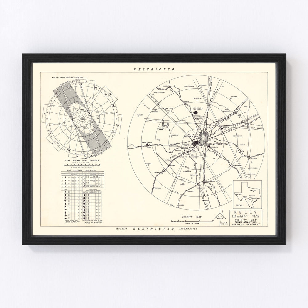 Kelly Air Force Base Vicinity Vintage Map 1952