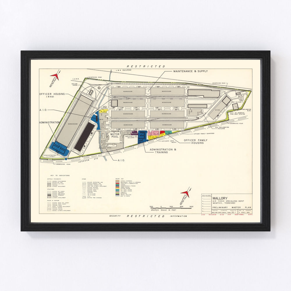 Mallory Specialized Air Force Depot Vintage Map 1952