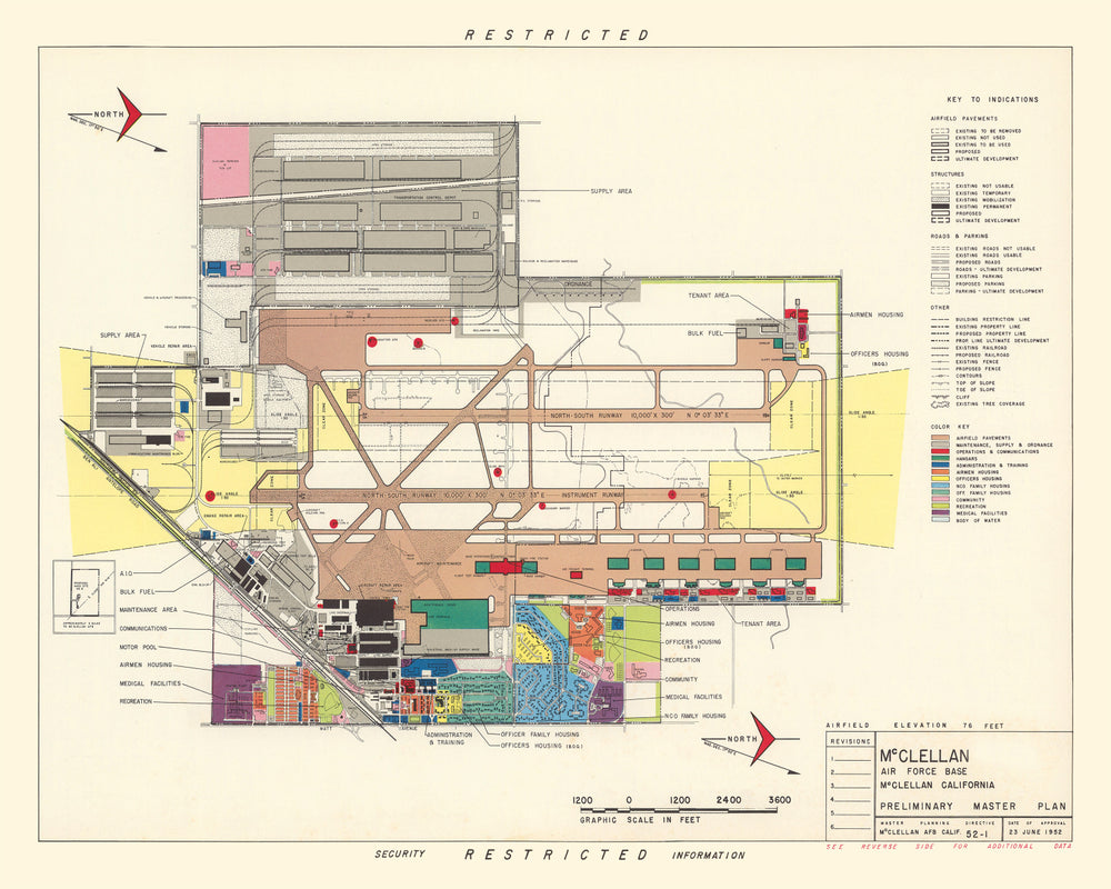 Vintage Map of McClellan Air Force Base, 1952 print style example