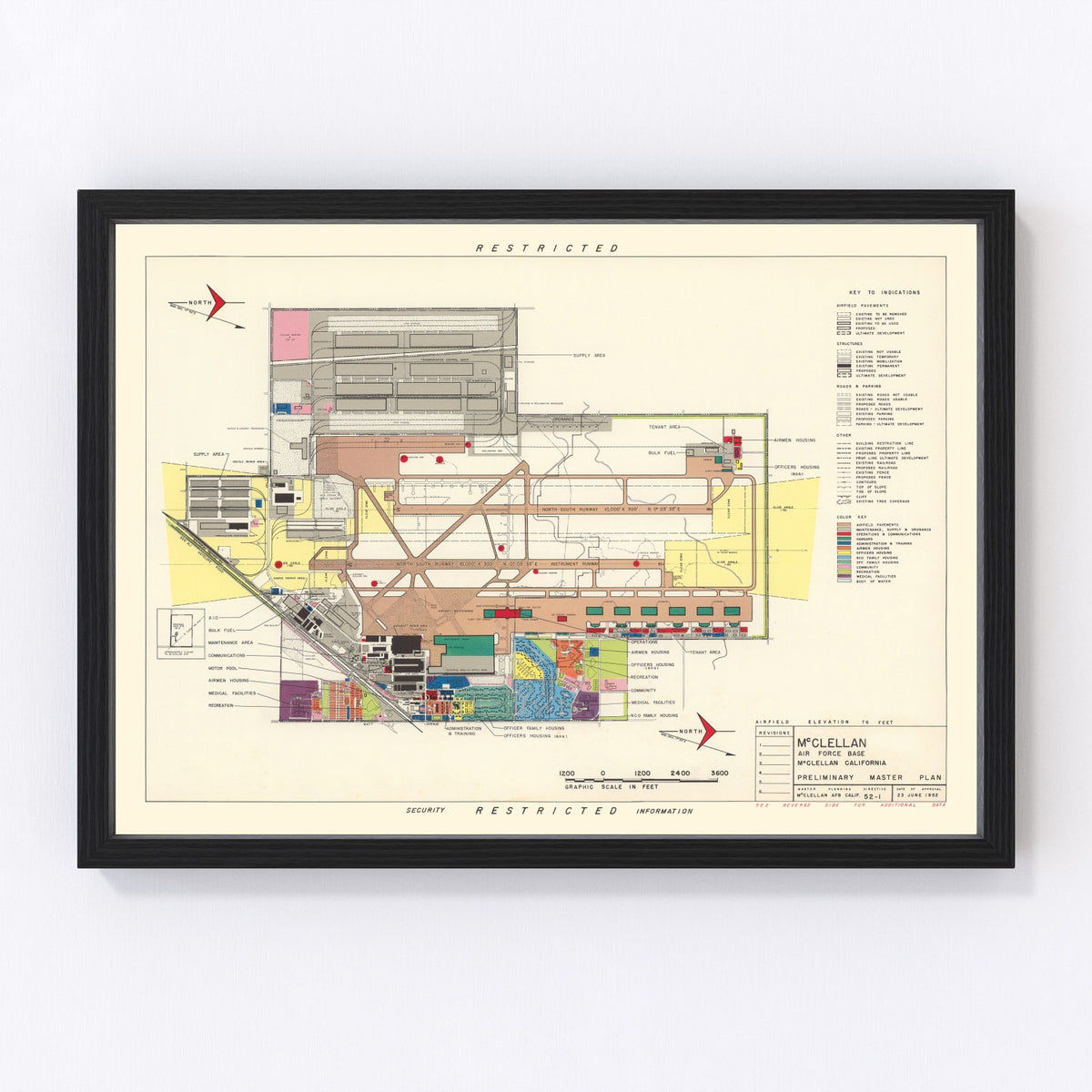 McClellan Air Force Base Vintage Map 1952