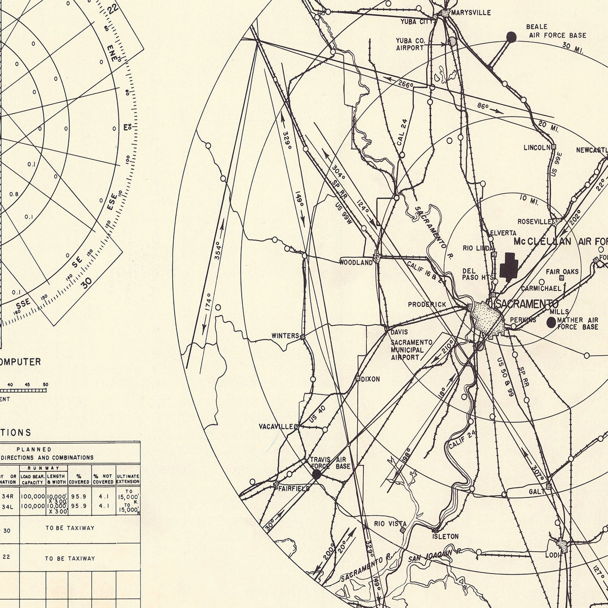 Restored historic details from the 1952 airfield map of McClellan, California