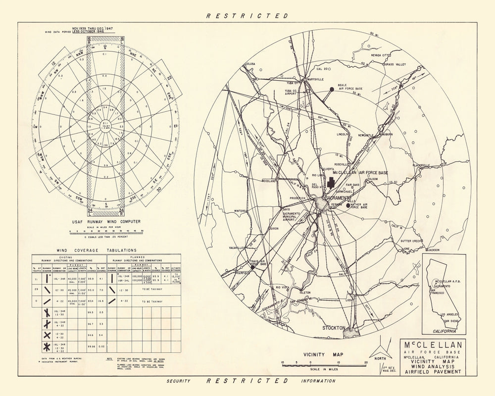 Vintage Map of the McClellan Air Force Base Vicinity, 1952 print style example