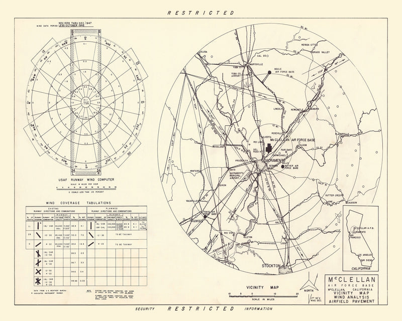 Size comparison using Vintage Map of the McClellan Air Force Base Vicinity, 1952