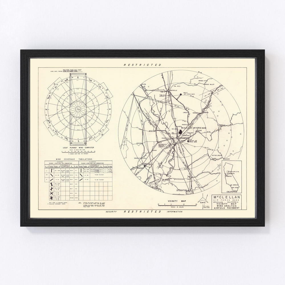 McClellan Air Force Base Vicinity Vintage Map 1952