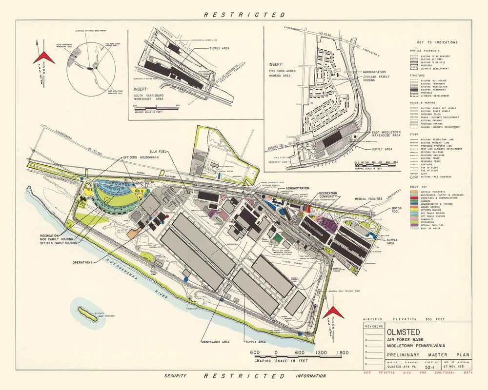 Vintage Map of Olmsted Air Force Base, 1951 print style example