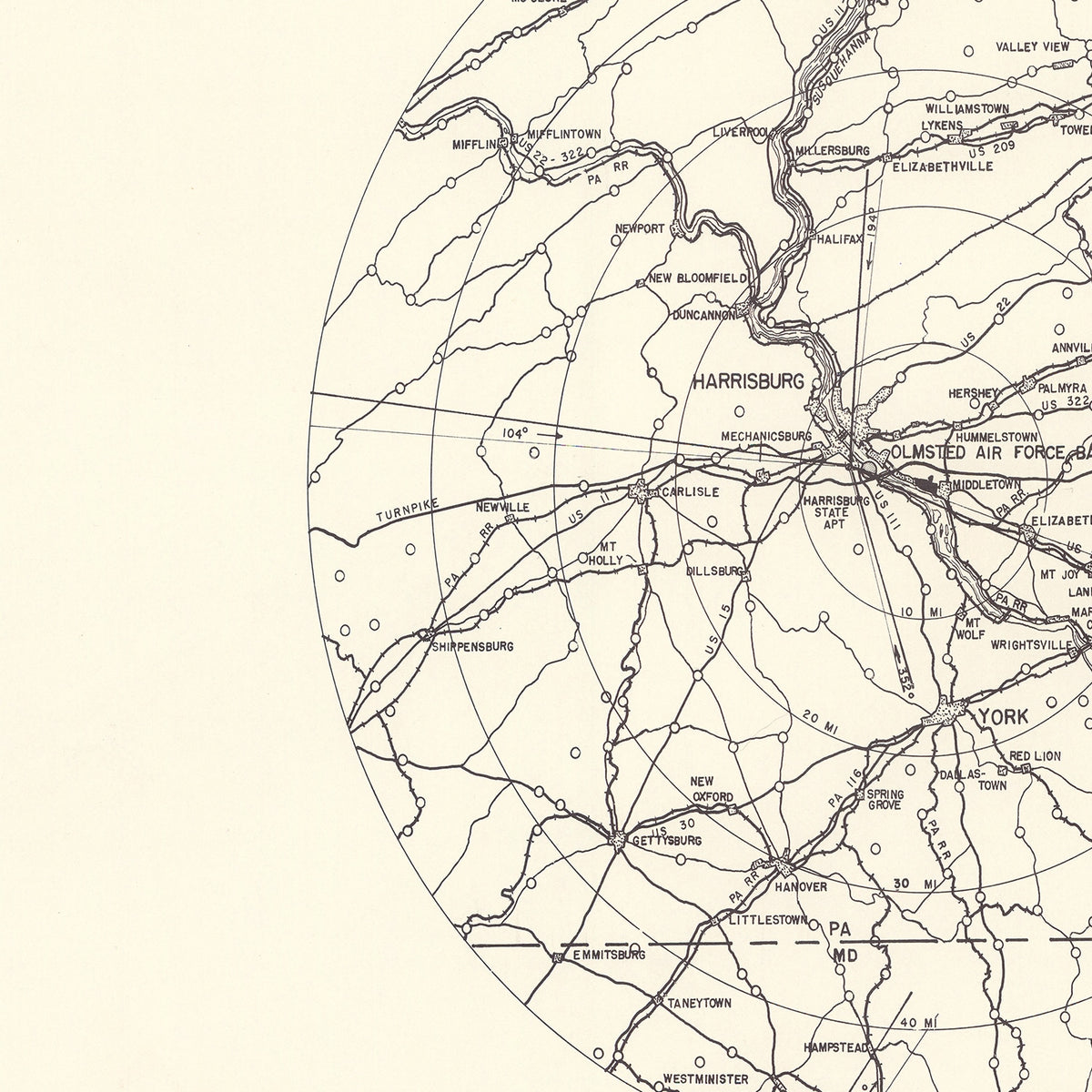 Restored historic details from the 1951 airfield map of Middletown, Pennsylvania