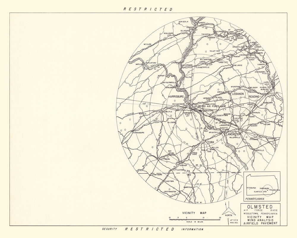 Vintage Map of the Olmsted Air Force Base Vicinity, 1951 print style example