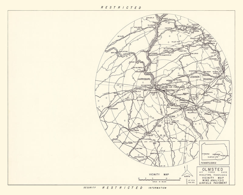 Size comparison using Vintage Map of the Olmsted Air Force Base Vicinity, 1951