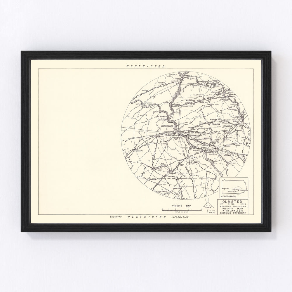 Olmsted Air Force Base Vicinity Vintage Map 1951