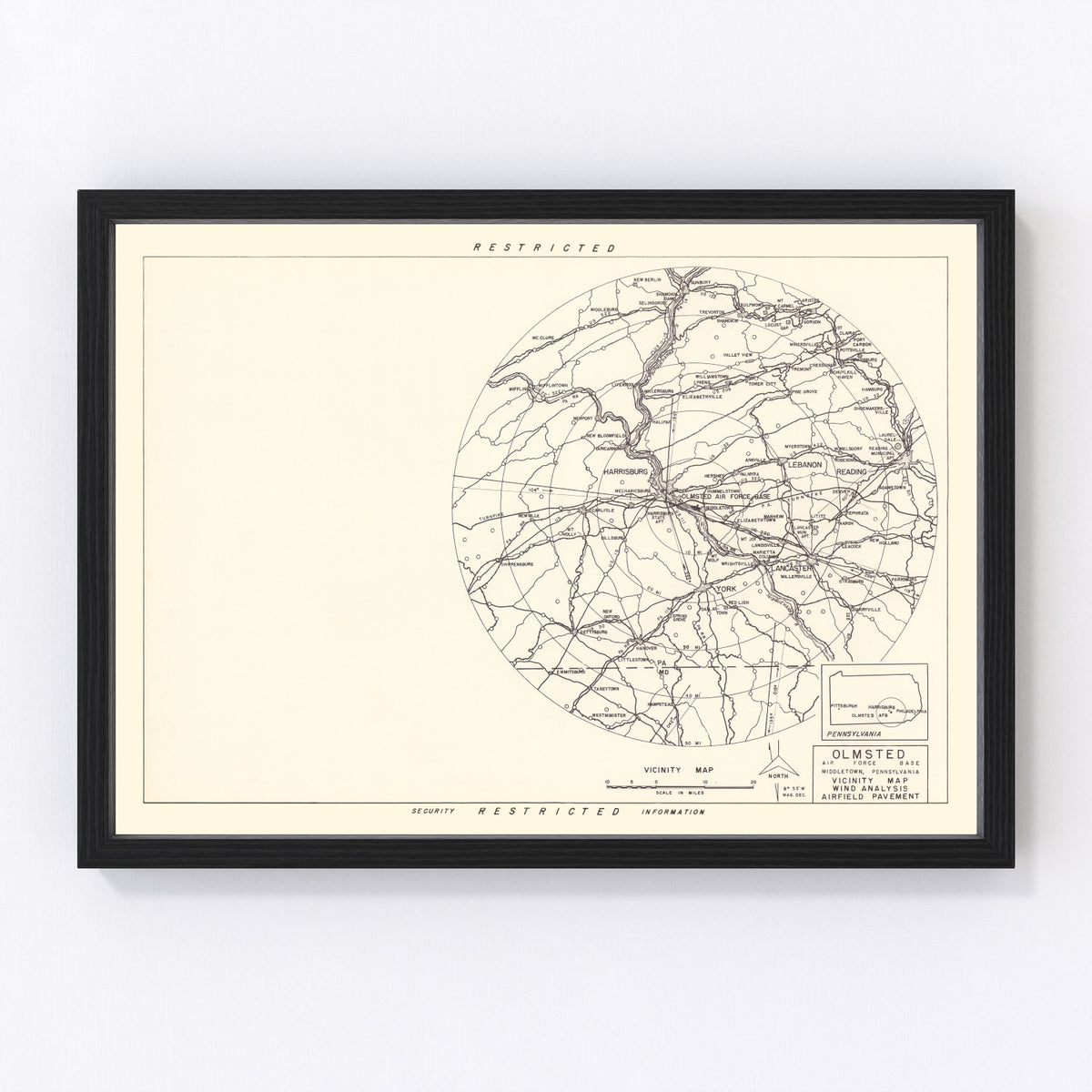 Olmsted Air Force Base Vicinity Vintage Map 1951