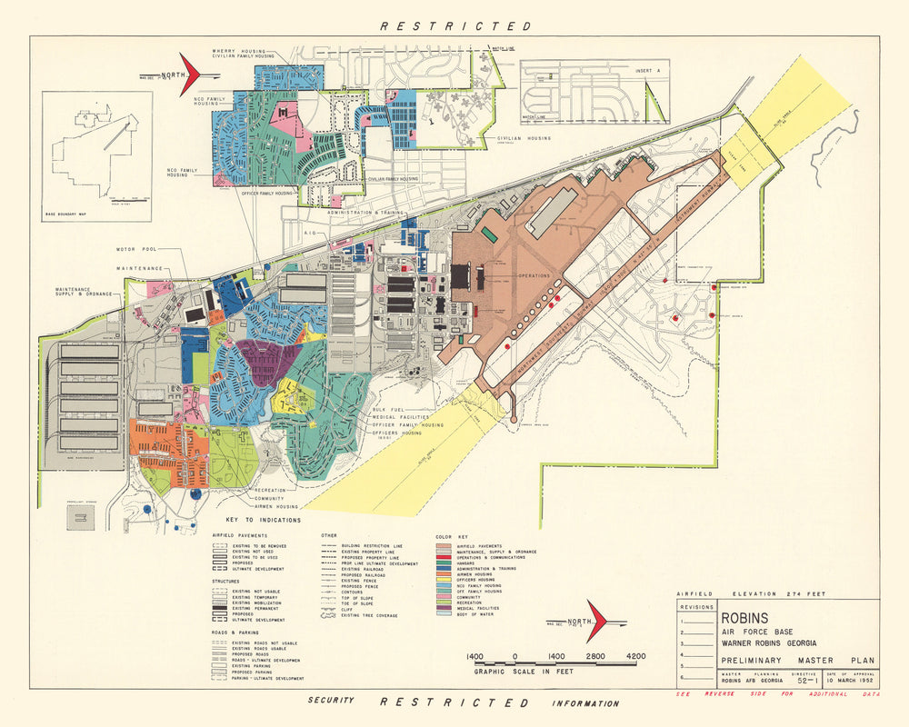 Vintage Map of Robins Air Force Base, 1952 print style example