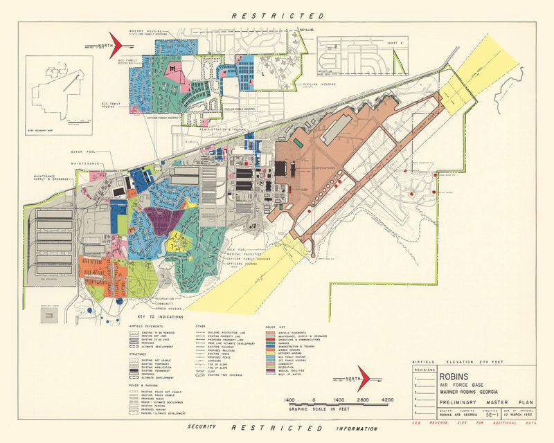 Size comparison using Vintage Map of Robins Air Force Base, 1952