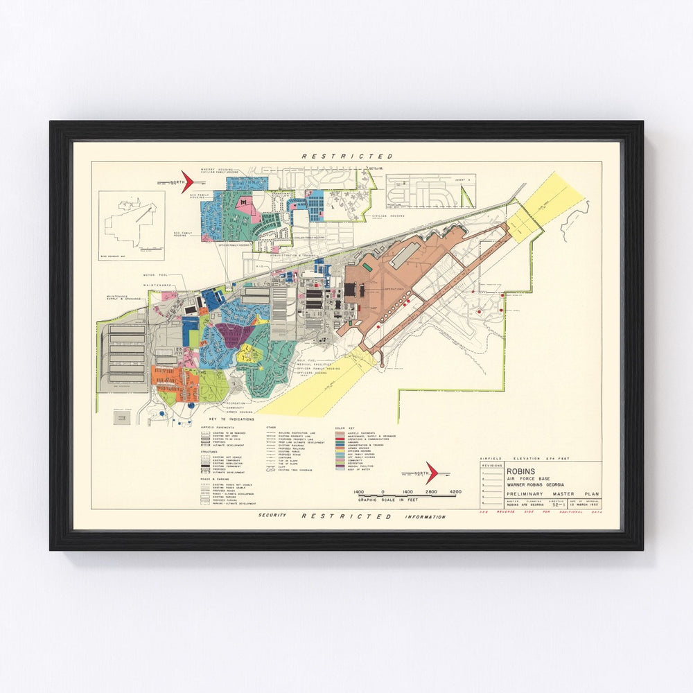 Robins Air Force Base Vintage Map 1952