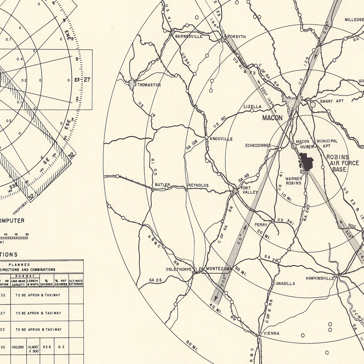 Restored historic details from the 1952 airfield map of Warner Robins, Georgia