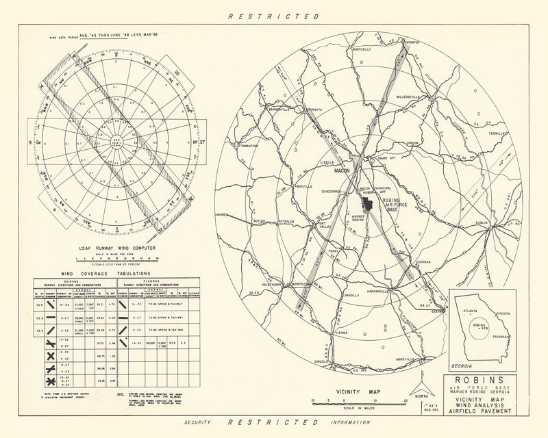 Size comparison using Vintage Map of the Robins Air Force Base Vicinity, 1952