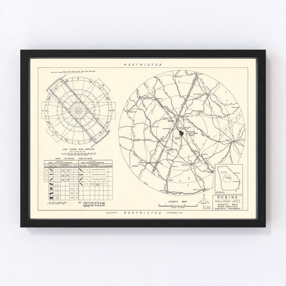 Robins Air Force Base Vicinity Vintage Map 1952