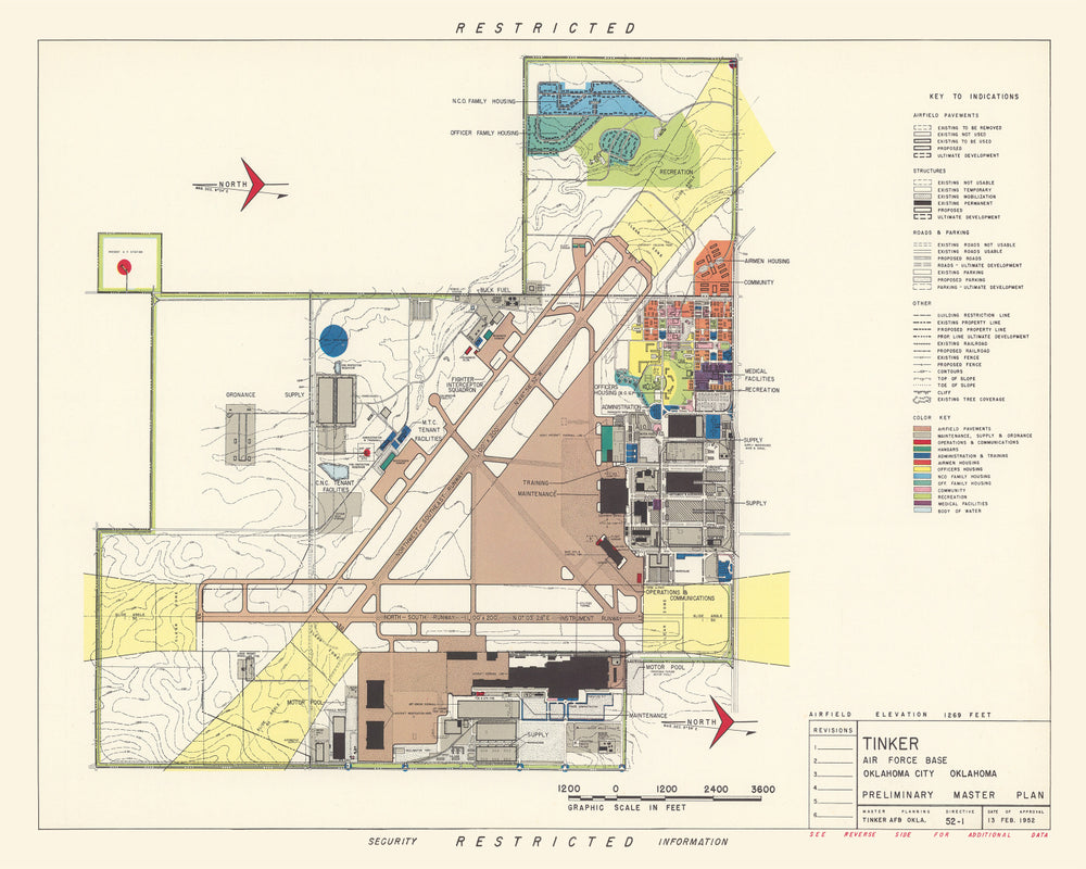 Vintage Map of Tinker Air Force Base, 1952 print style example