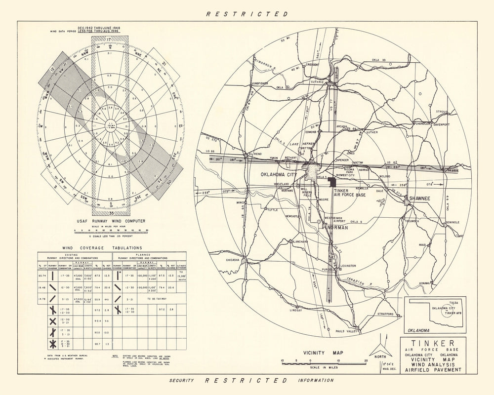 Vintage Map of the Tinker Air Force Base Vicinity, 1952 print style example