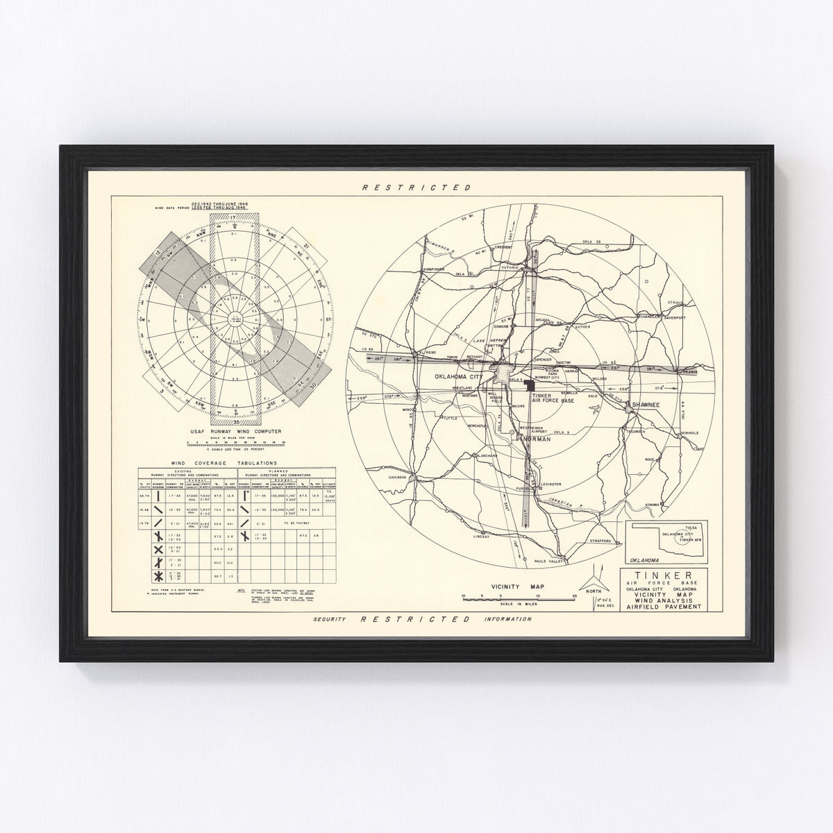 Tinker Air Force Base Vicinity Vintage Map 1952