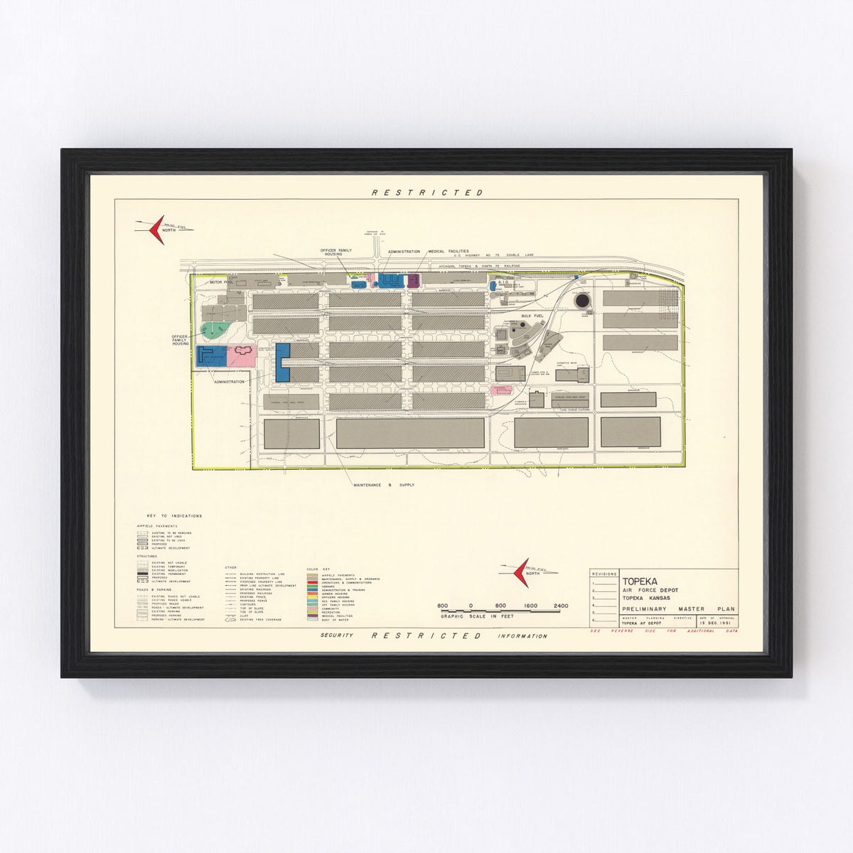 Topeka Air Force Depot Vintage Map 1951