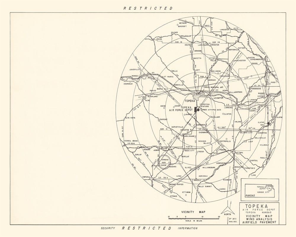 Vintage Map of the Topeka Air Force Depot Vicinity, 1951 print style example