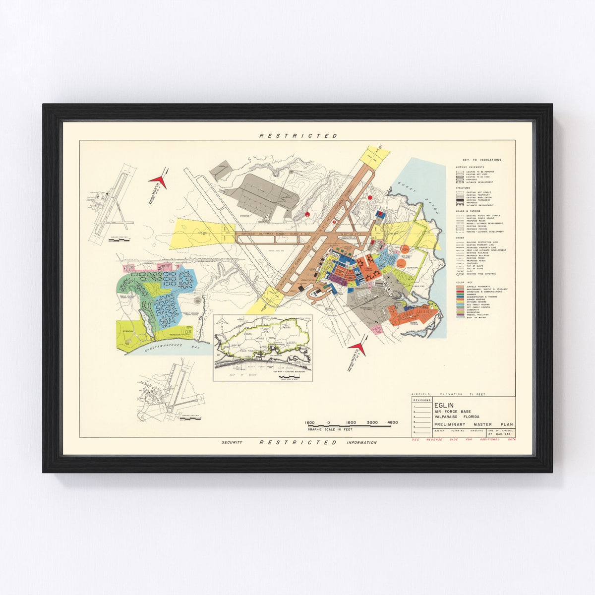 Eglin Air Force Base Vintage Map 1952