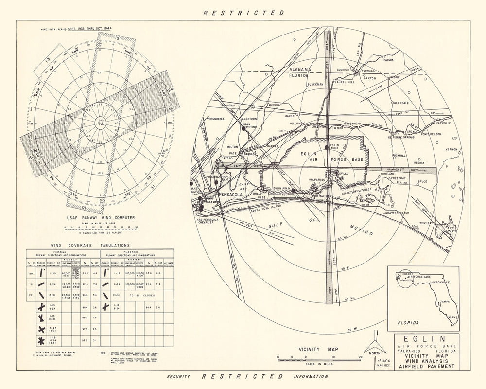 Vintage Map of the Eglin Air Force Base Vicinity, 1952 print style example