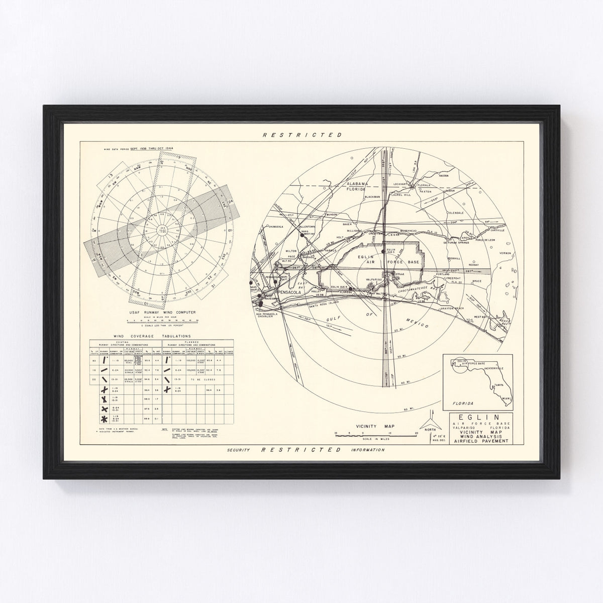 Eglin Air Force Base Vicinity Vintage Map 1952