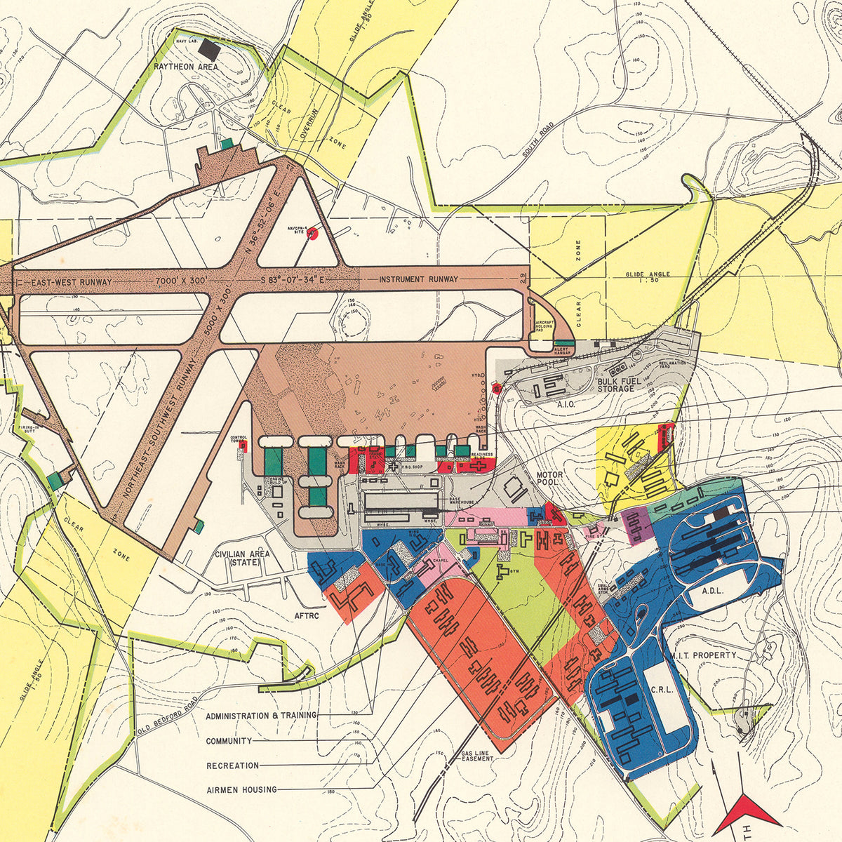 Restored historic details from the 1952 airfield map of Bedford, Massachusetts
