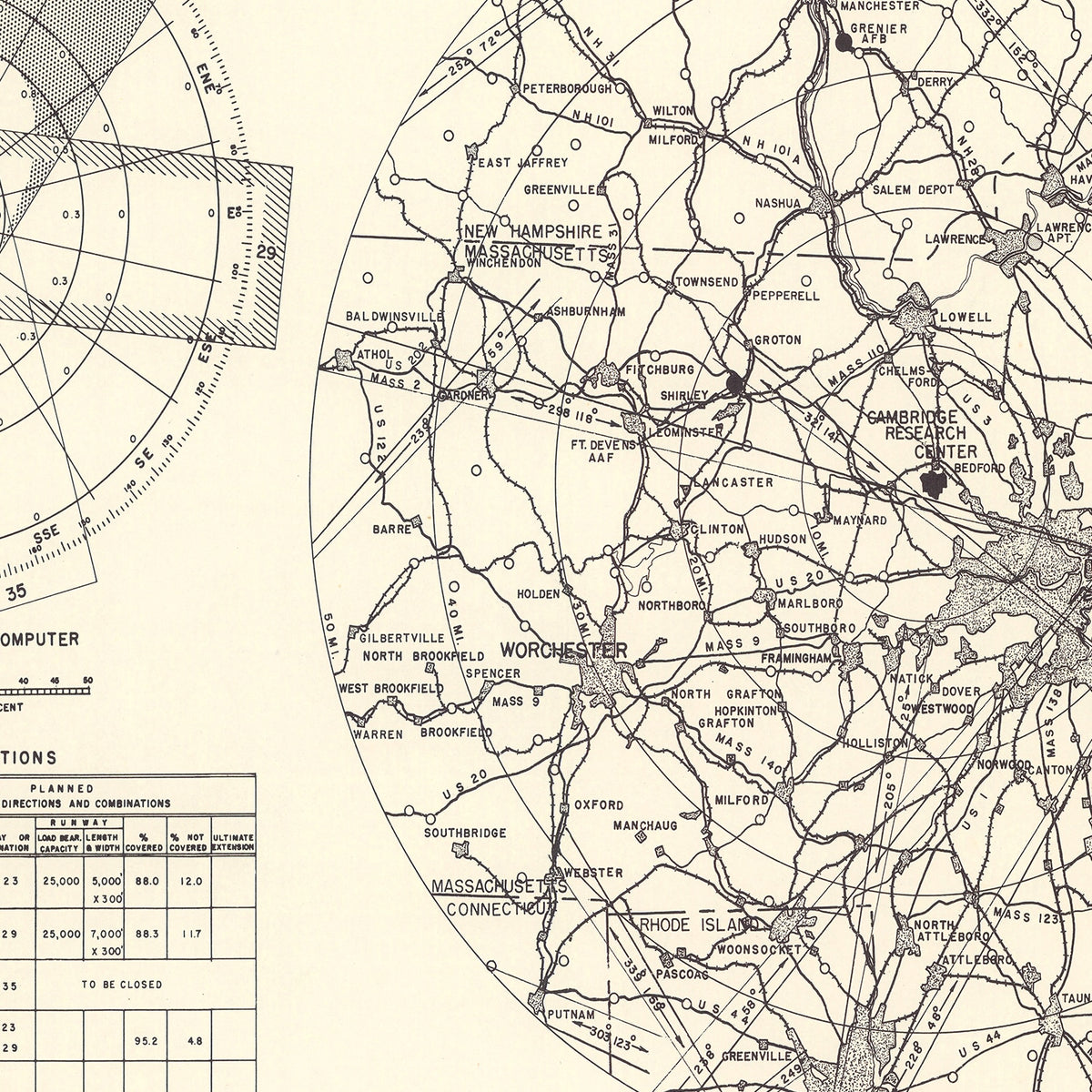 Restored historic details from the 1952 airfield map of Bedford, Massachusetts