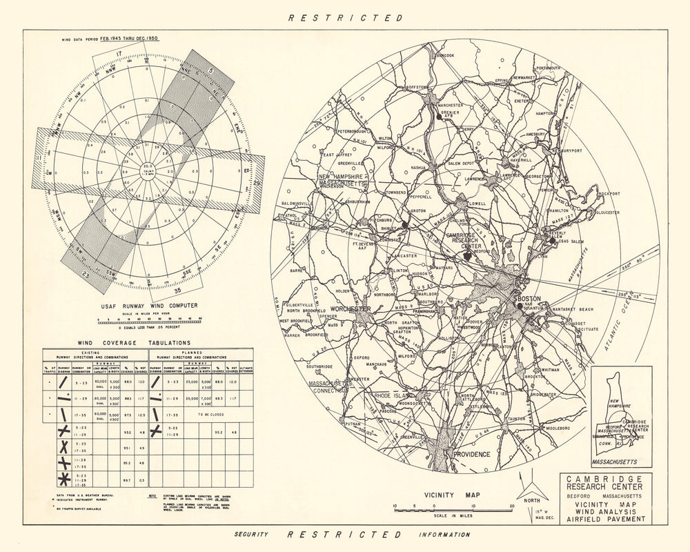 Vintage Map of the Cambridge Research Center Vicinity, 1952 print style example