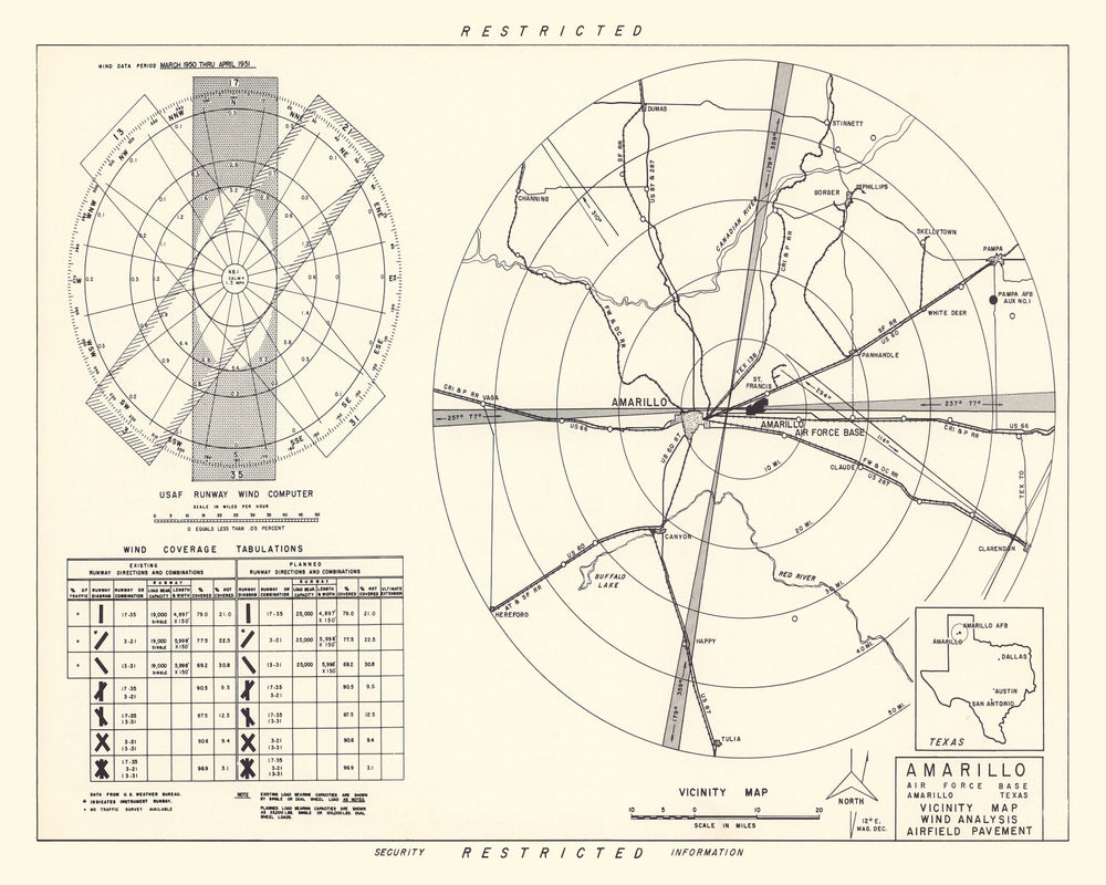 Vintage Map of the Amarillo Air Force Base Vicinity, 1952 print style example