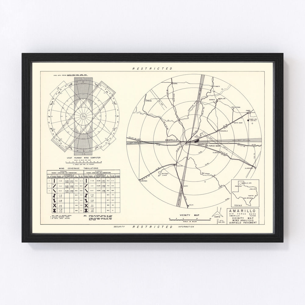 Amarillo Air Force Base Vicinity Vintage Map 1952