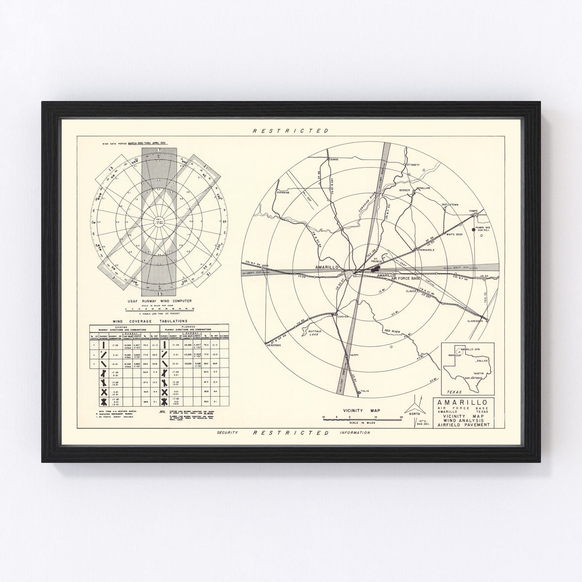 Amarillo Air Force Base Vicinity Vintage Map 1952