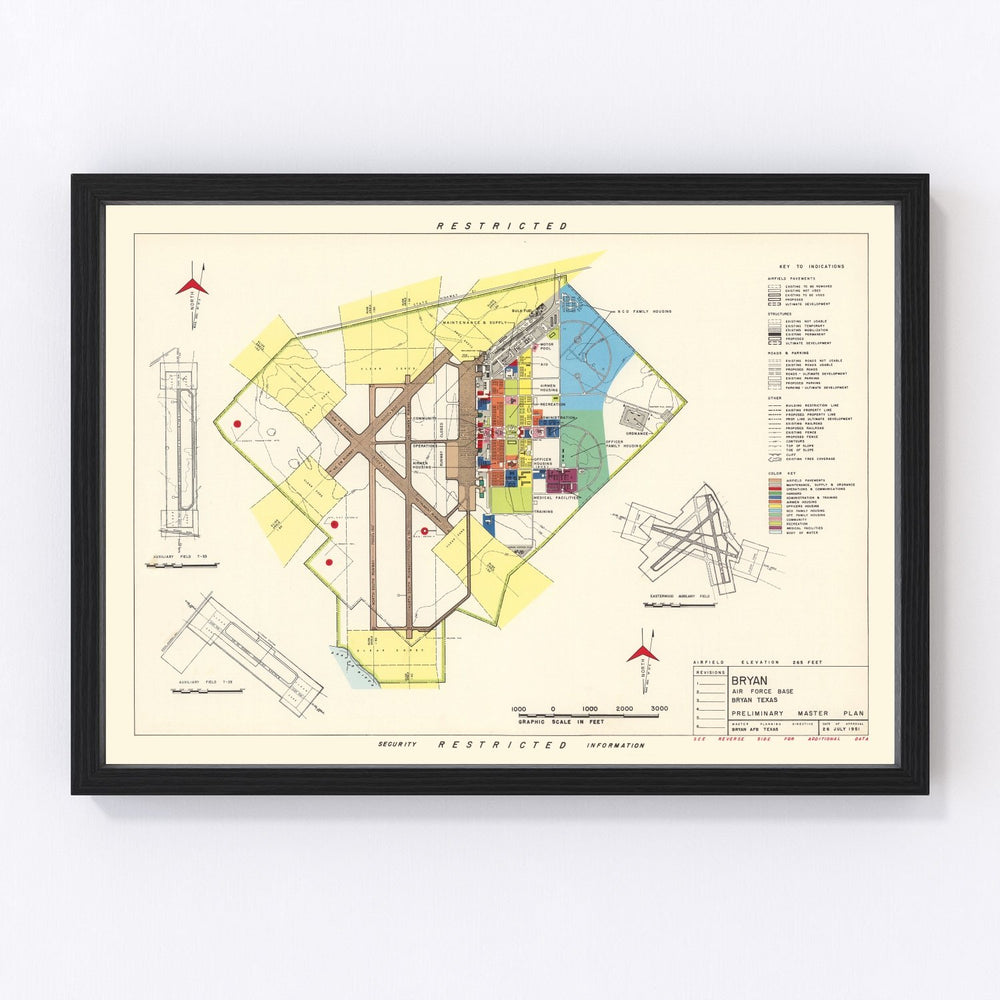 Bryan Air Force Base Vintage Map 1951