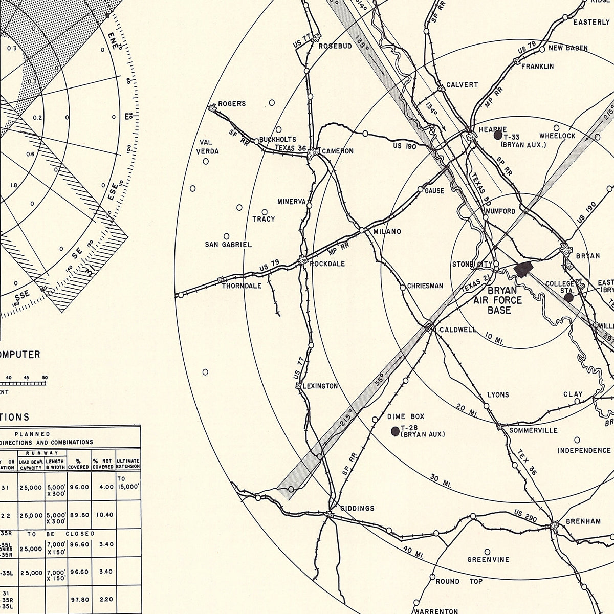 Restored historic details from the 1951 airfield map of Bryan, Texas
